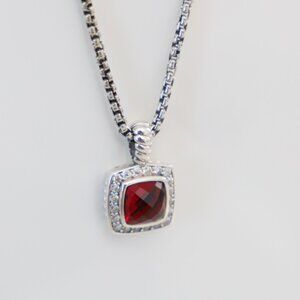 David Yurman Sterling Silver 7mm Albion 18" Necklace Garnet with Diamonds